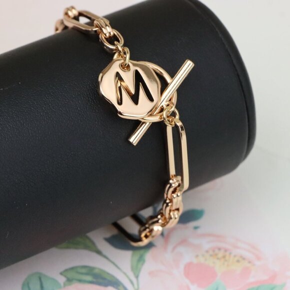 "Rose Gold Toggle Bracelet with M Charm and Chunky Link Chain, XPBL0893 - Picture 9 of 12